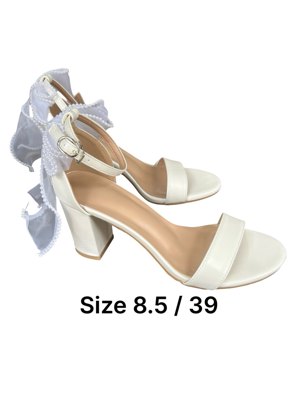 Women's White Block Heel Ankle Strap Sandals
